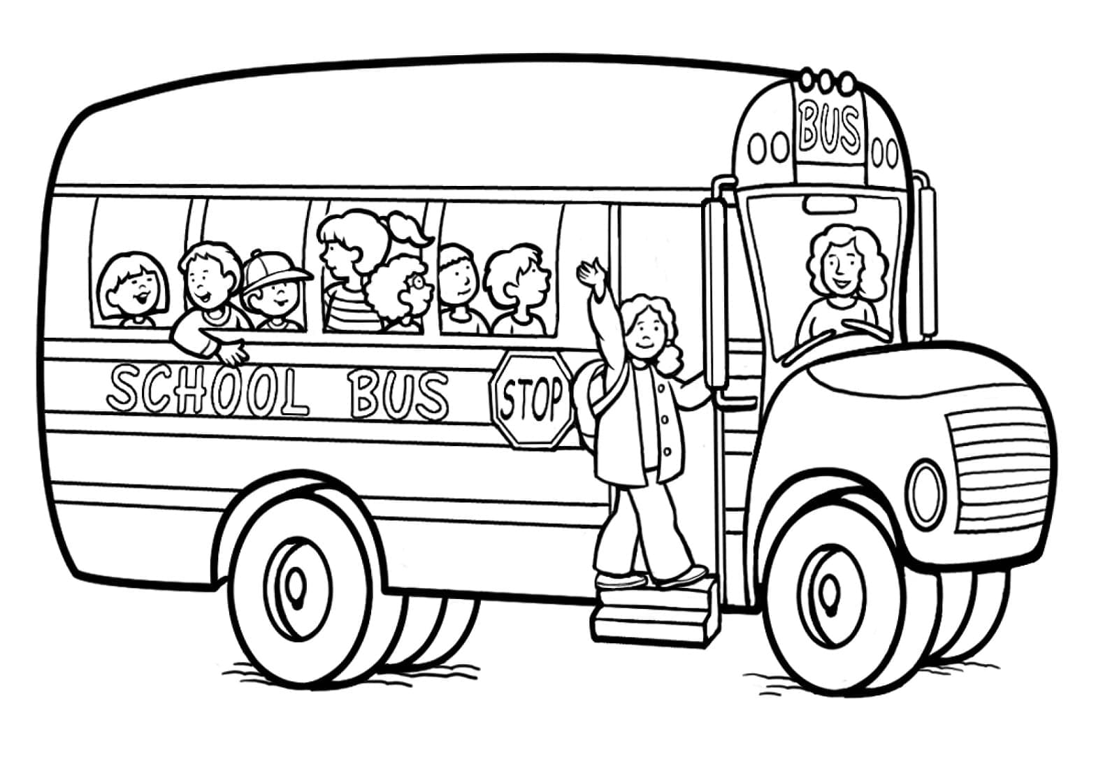 Desenho deÔnibus Escolar com Estudantes para colorir