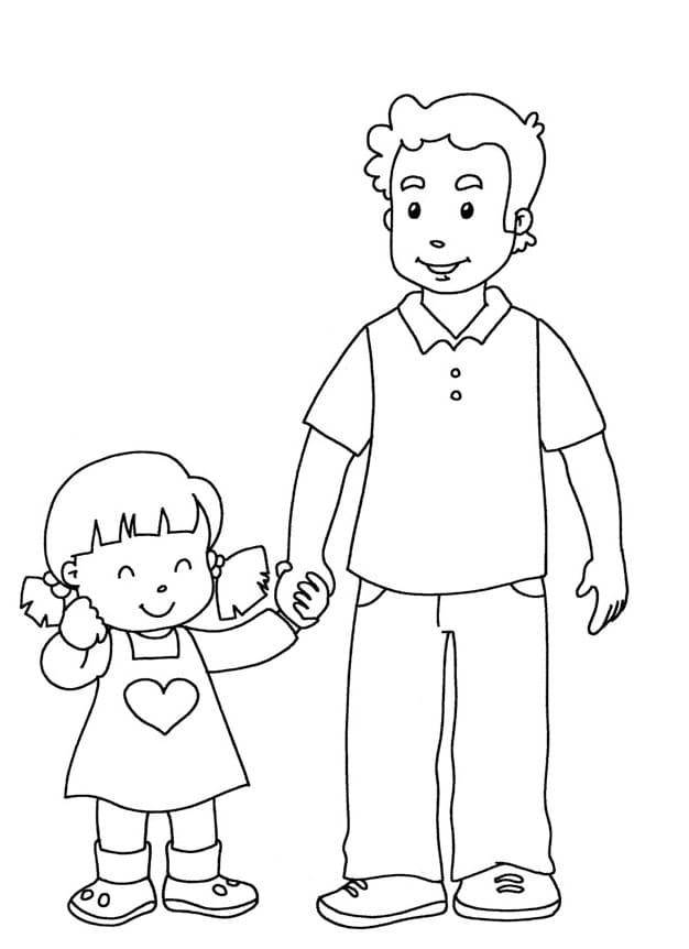 Desenho dePai e Filha Adorável para colorir