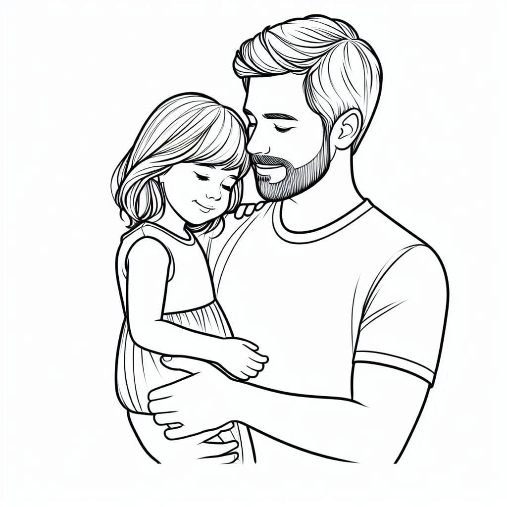 Desenho dePai e Filha Imprimível Para Crianças para colorir