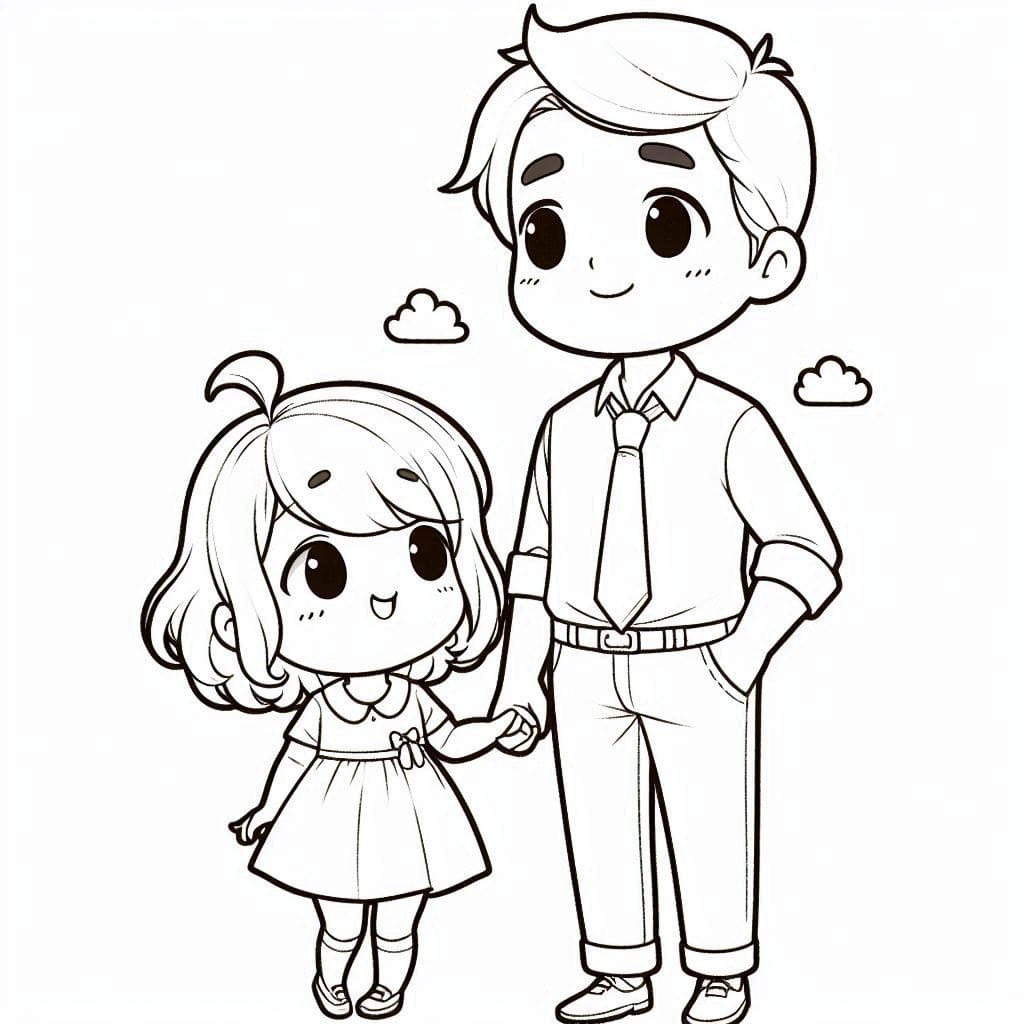 Desenho dePai e Filha Kawaii para colorir