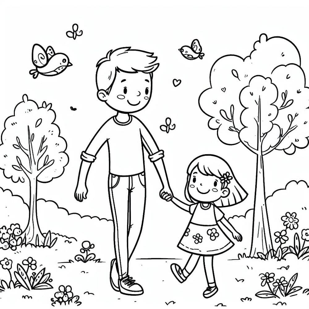 Desenho dePai e Filha Para Crianças de 1 Ano para colorir