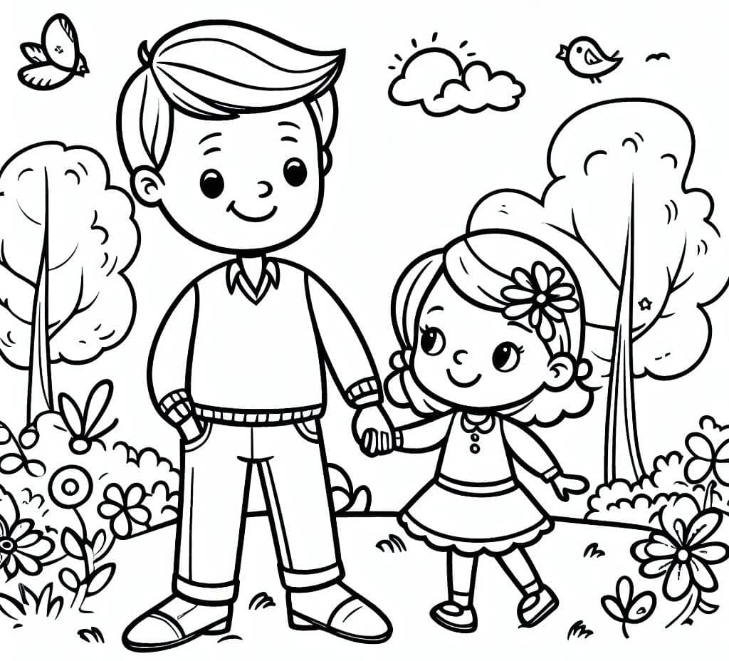 Desenho dePai e Filha Para Crianças de 2 Ano para colorir