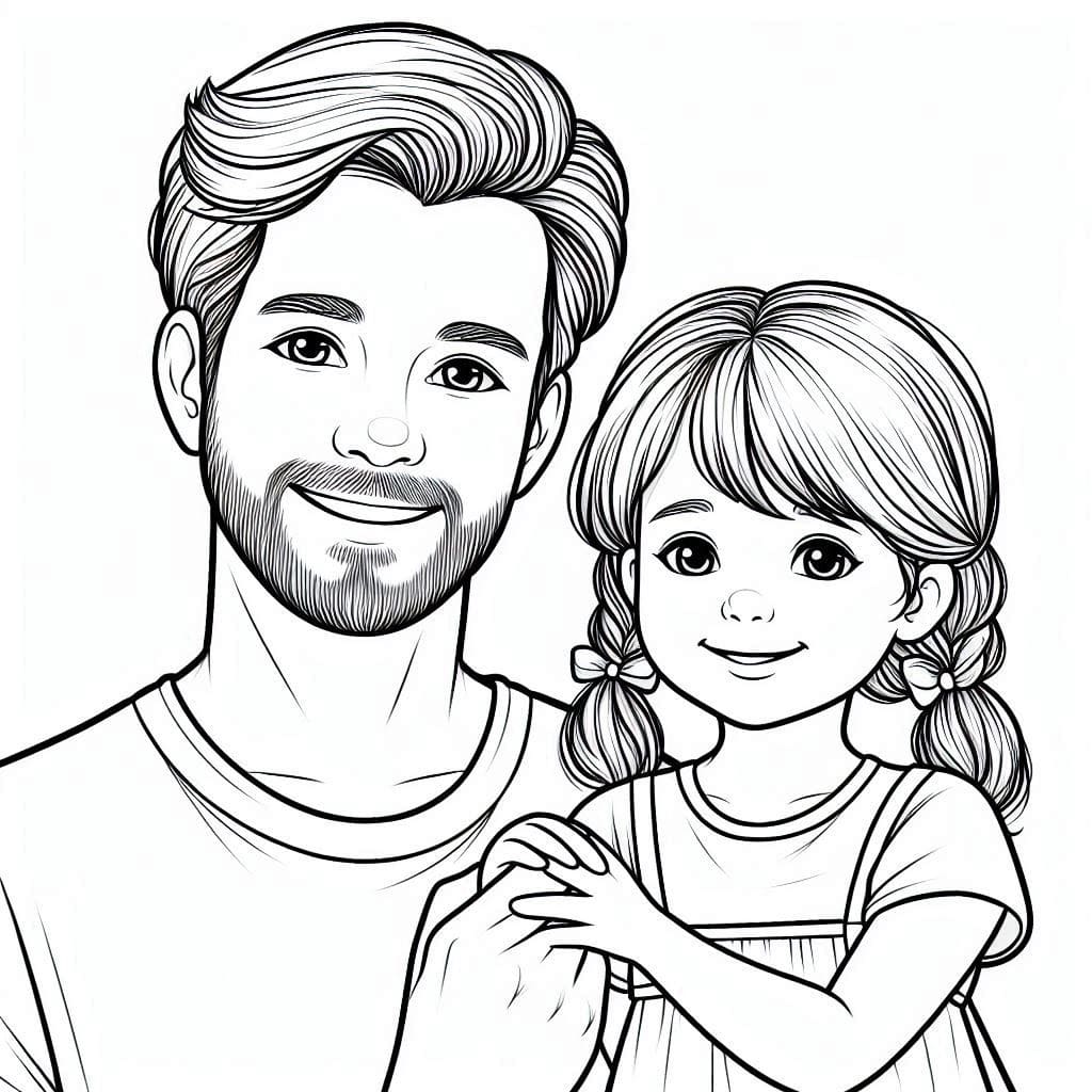 Desenho dePai e Filha Para Crianças para colorir