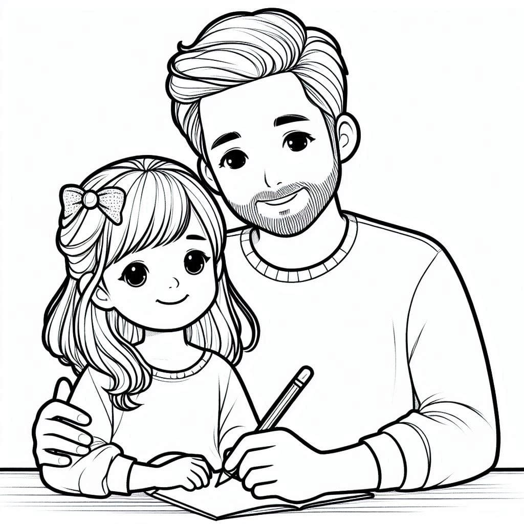 Desenho dePai e Filha estão Alegres para colorir