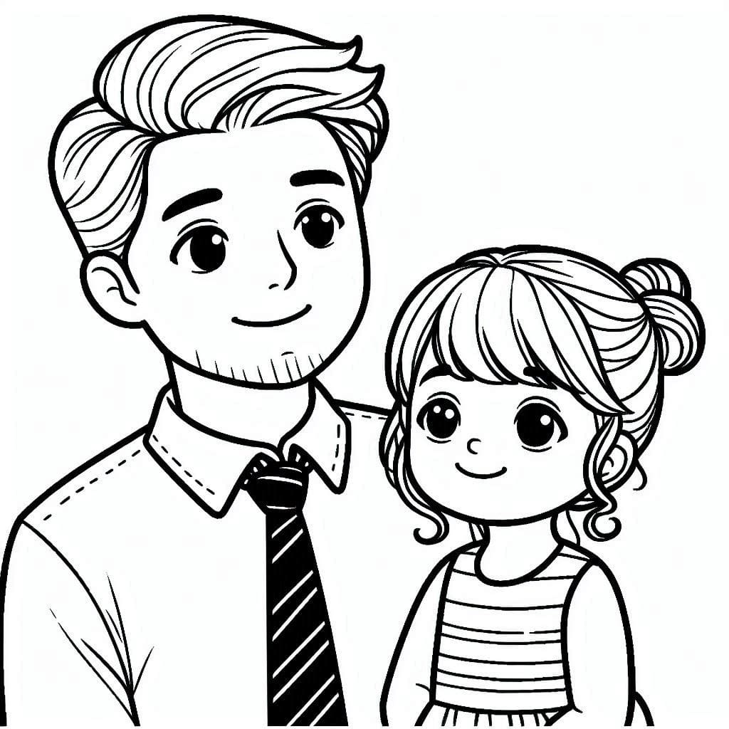 Desenho dePai e Filha estão Sorrindo para colorir