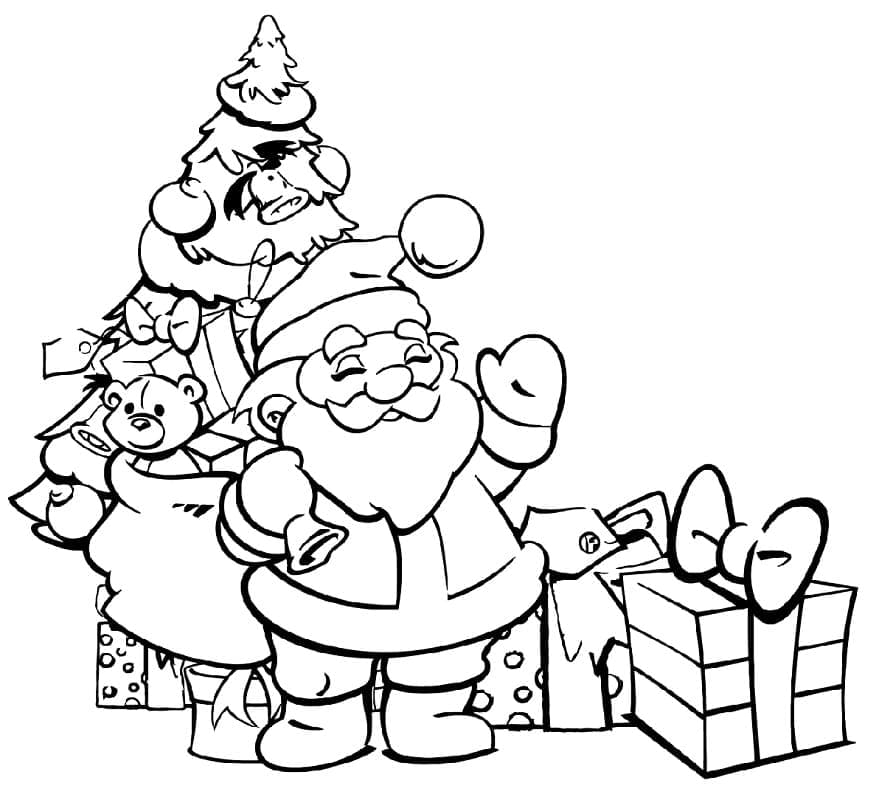 Desenho dePapai Noel com Presentes para colorir