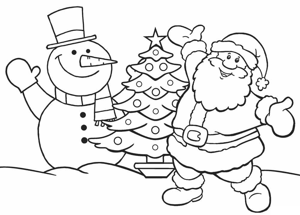 Desenho dePapai Noel e Boneco de Neve para colorir