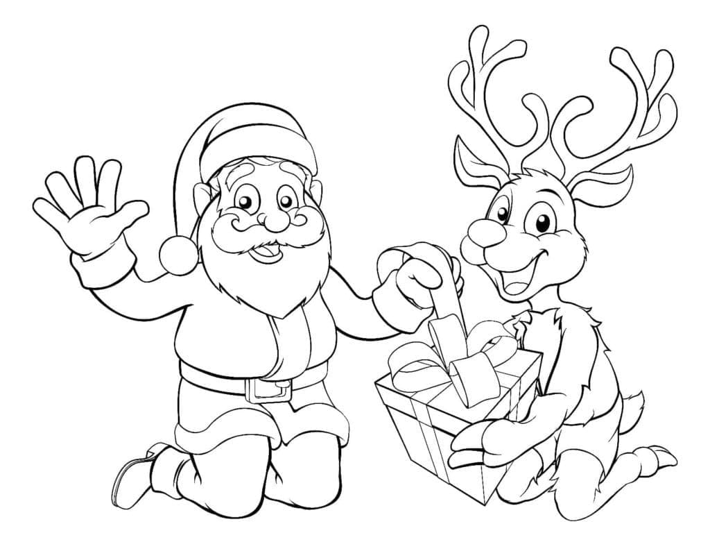 Desenho dePapai Noel e Rena de Natal para colorir