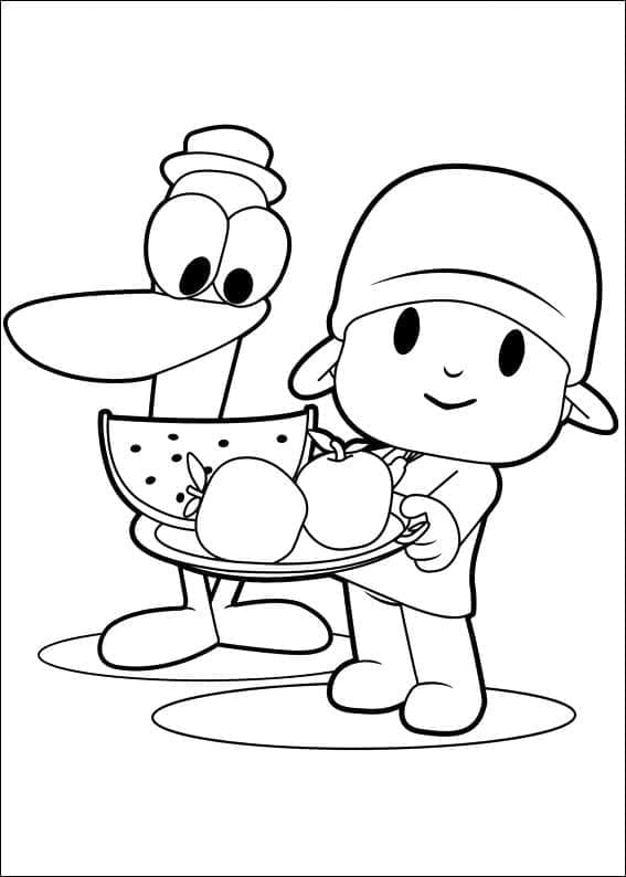 Desenho de Pato com Pocoyo para colorir