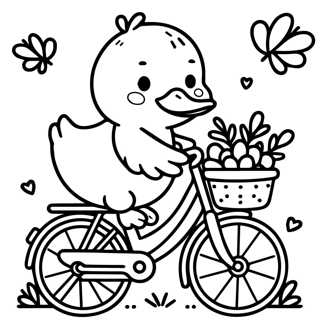 Desenho dePato na Bicicleta para colorir