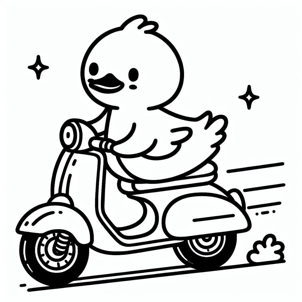 Desenho dePato na Moto para colorir