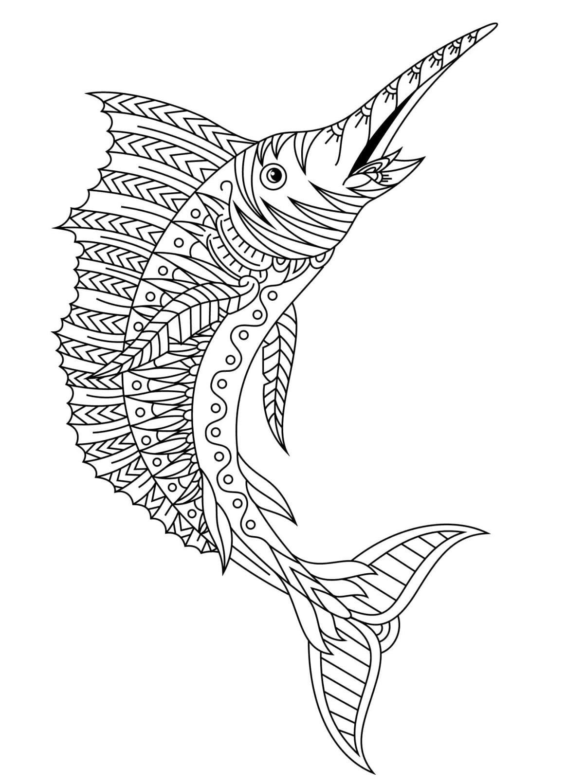 Desenho dePeixe Marlin Zentangle para colorir