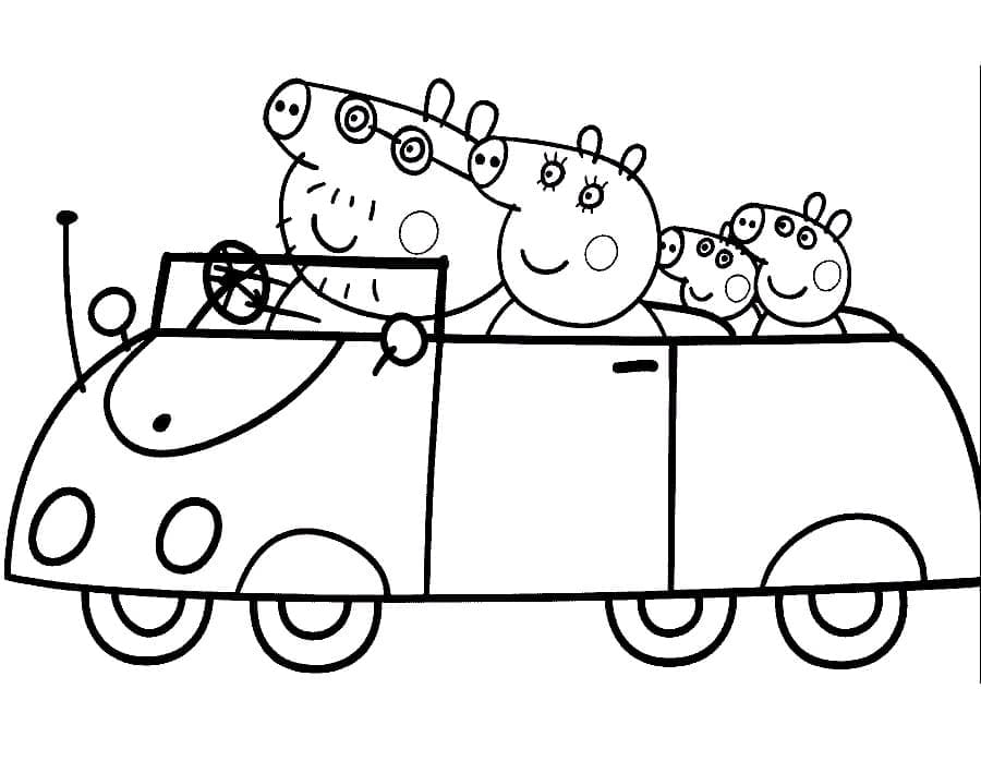 Desenho de Peppa Pig com Sua Família para colorir