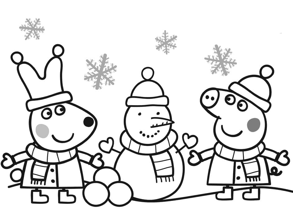 Desenho dePeppa Pig e Boneco de Neve para colorir