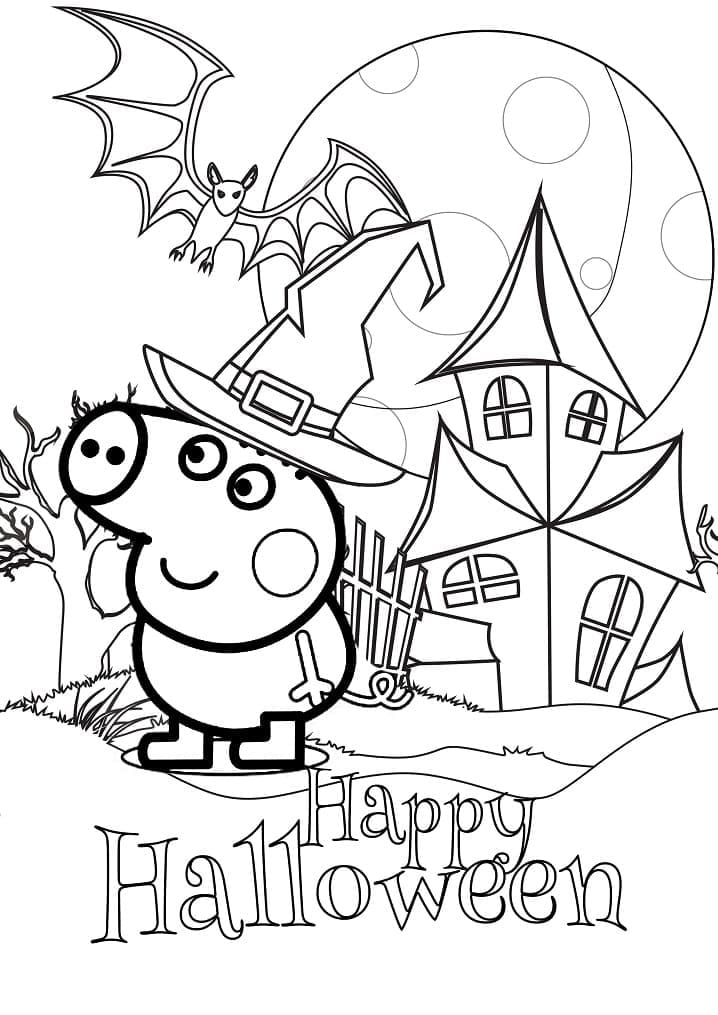 Desenho de Peppa Pig e Halloween para colorir