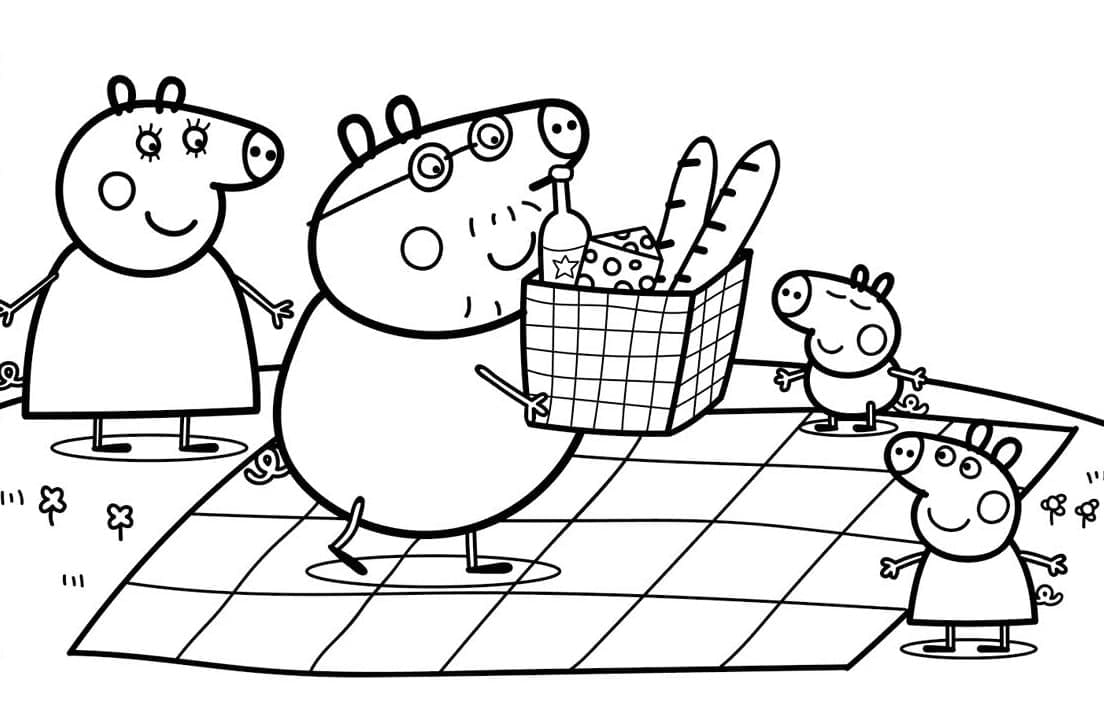 Desenho de Peppa Pig em um Piquenique para colorir