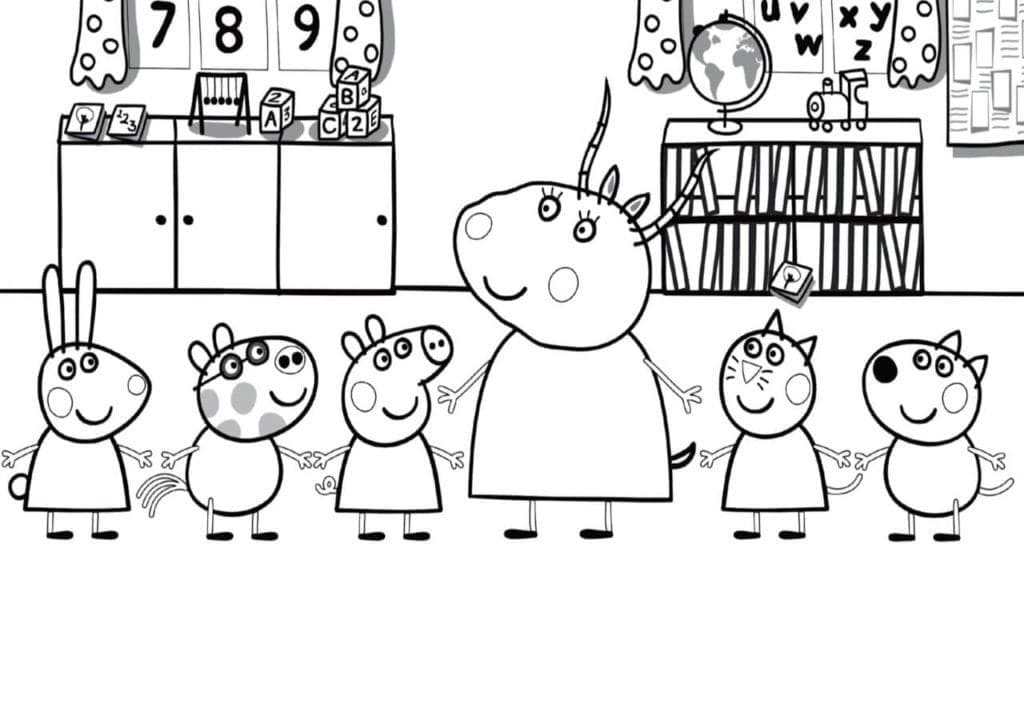 Desenho de Peppa Pig na Escola para colorir