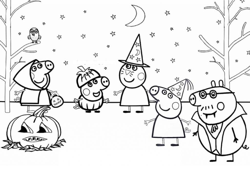 Desenho de Peppa Pig no Halloween para colorir