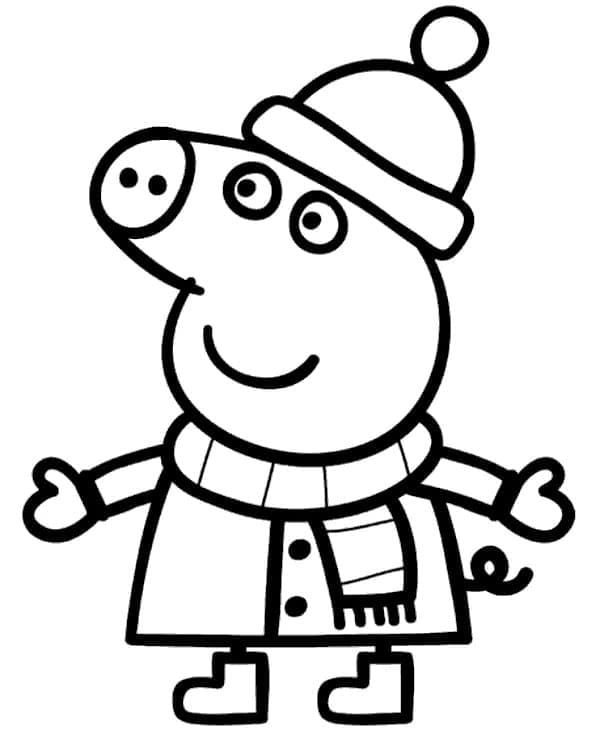 Desenho de Peppa Pig no Inverno para colorir