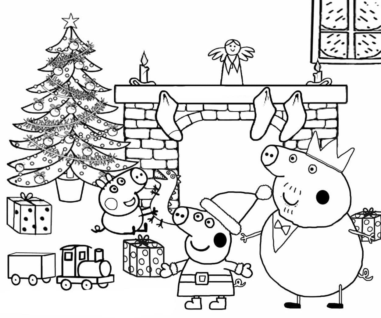 Desenho de Peppa Pig no Natal para colorir