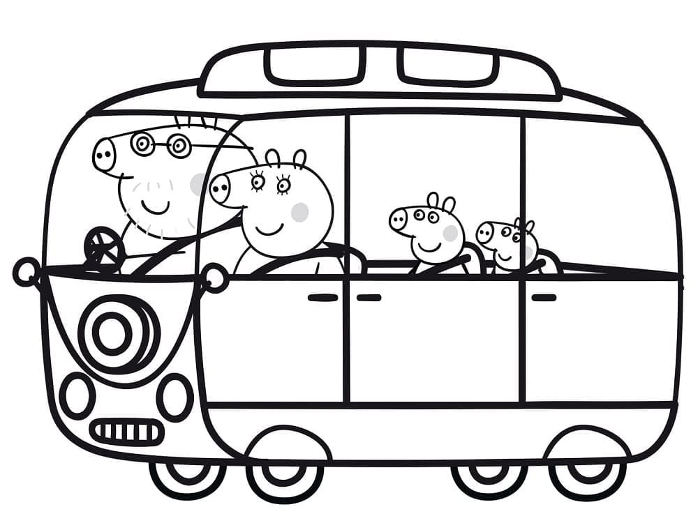 Desenho de Peppa Pig no ônibus para colorir