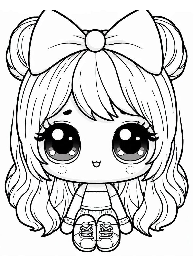 Desenho dePequena Boneca Kawaii para colorir