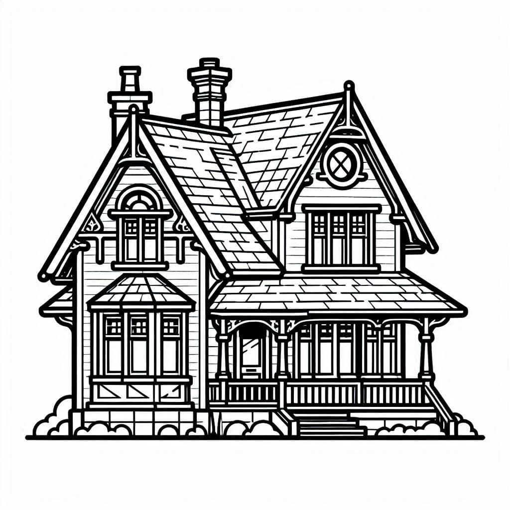 Desenho dePequena Casa Vitoriana para colorir