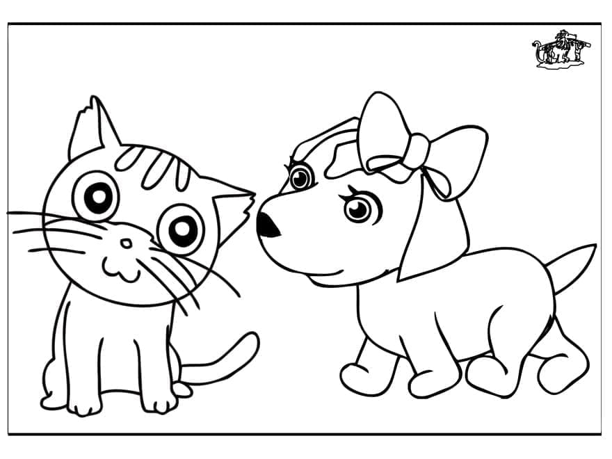 Desenho dePequeno Gato e Cachorro para colorir