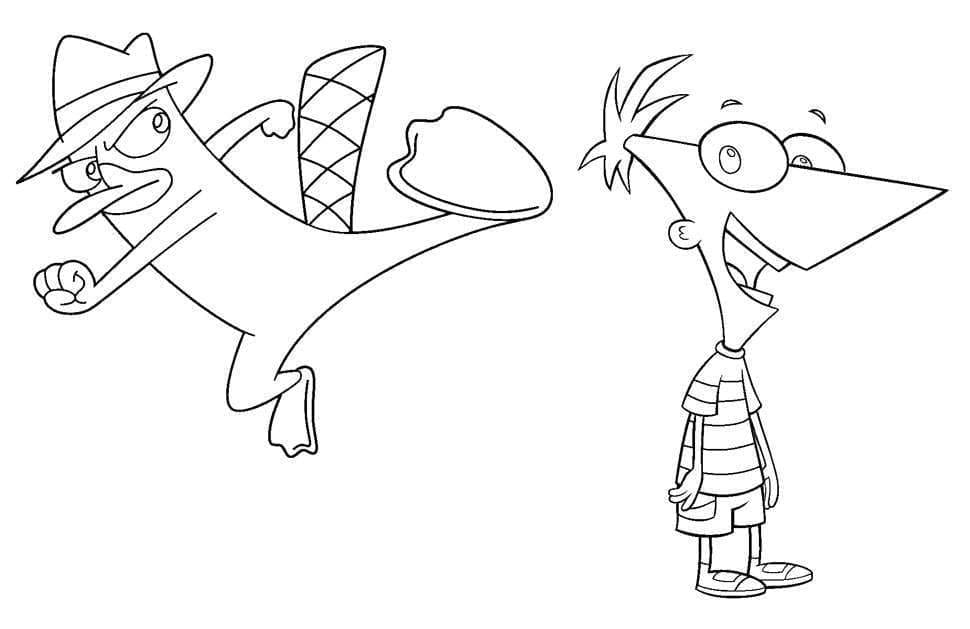 Desenho dePerry e Phineas para colorir