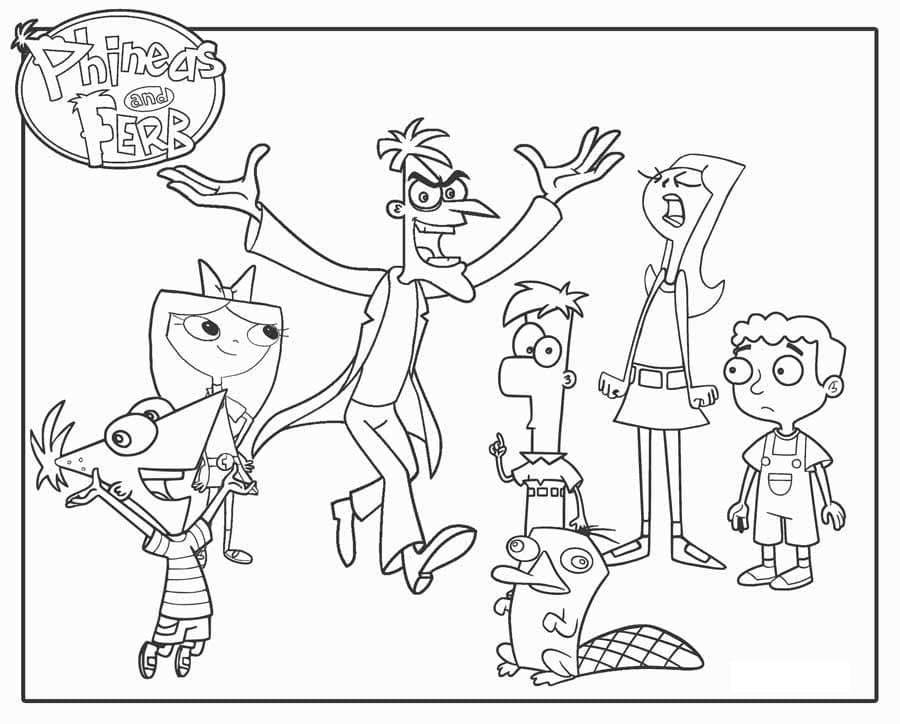 Desenho dePersonagens de Phineas e Ferb para colorir