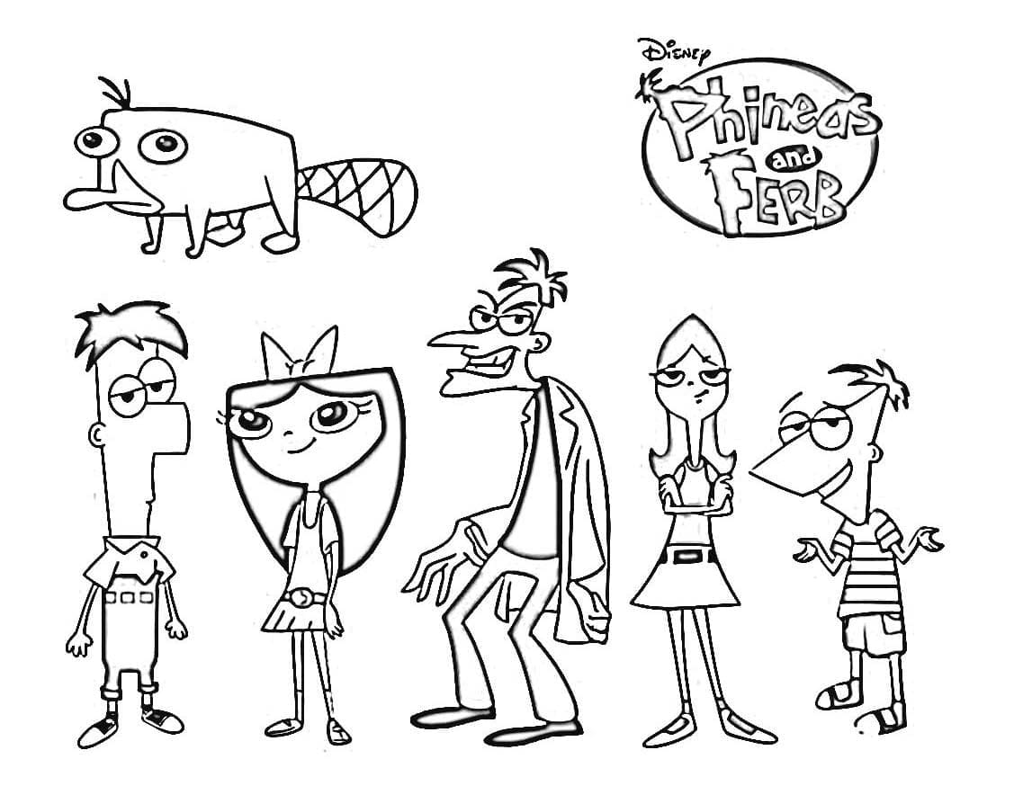 Desenho dePersonagens em Phineas e Ferb para colorir