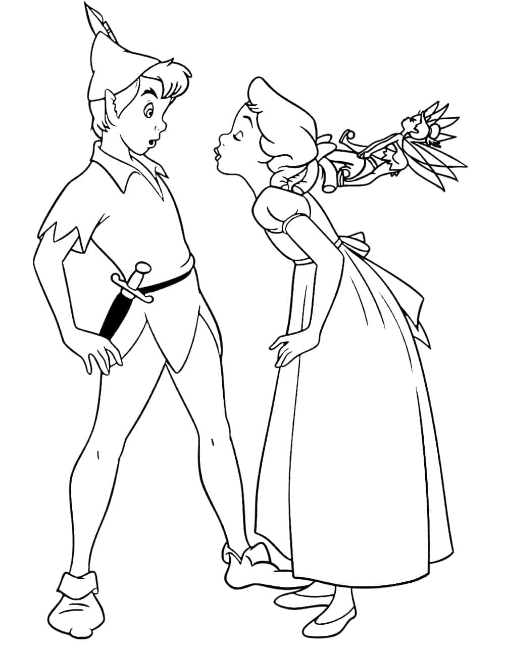 Desenho de Peter Pan, Wendy E Tinker Bell para colorir