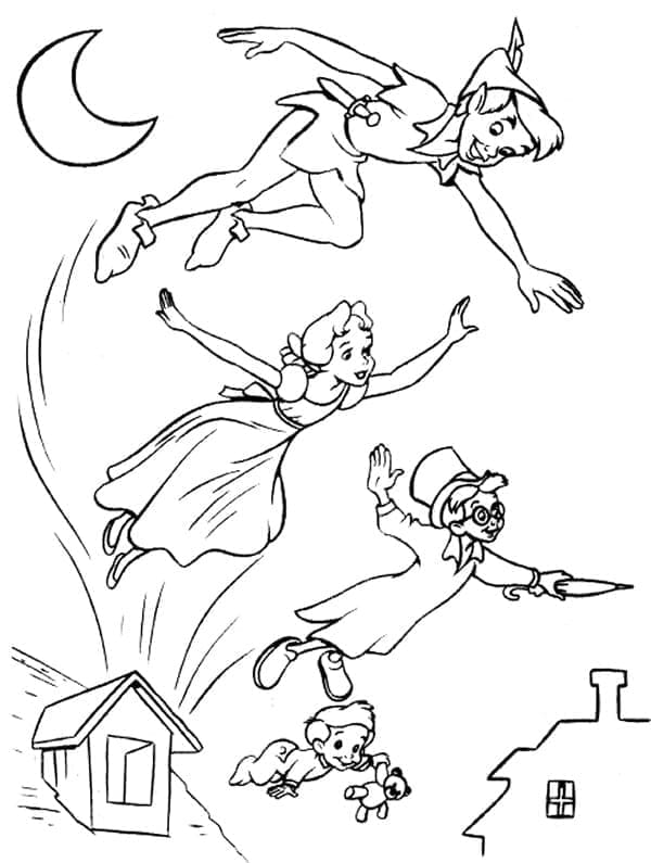 Desenho dePeter Pan, Wendy, Jean E Michel para colorir