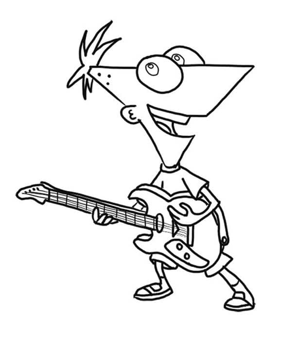 Desenho dePhineas Toca Guitarra para colorir