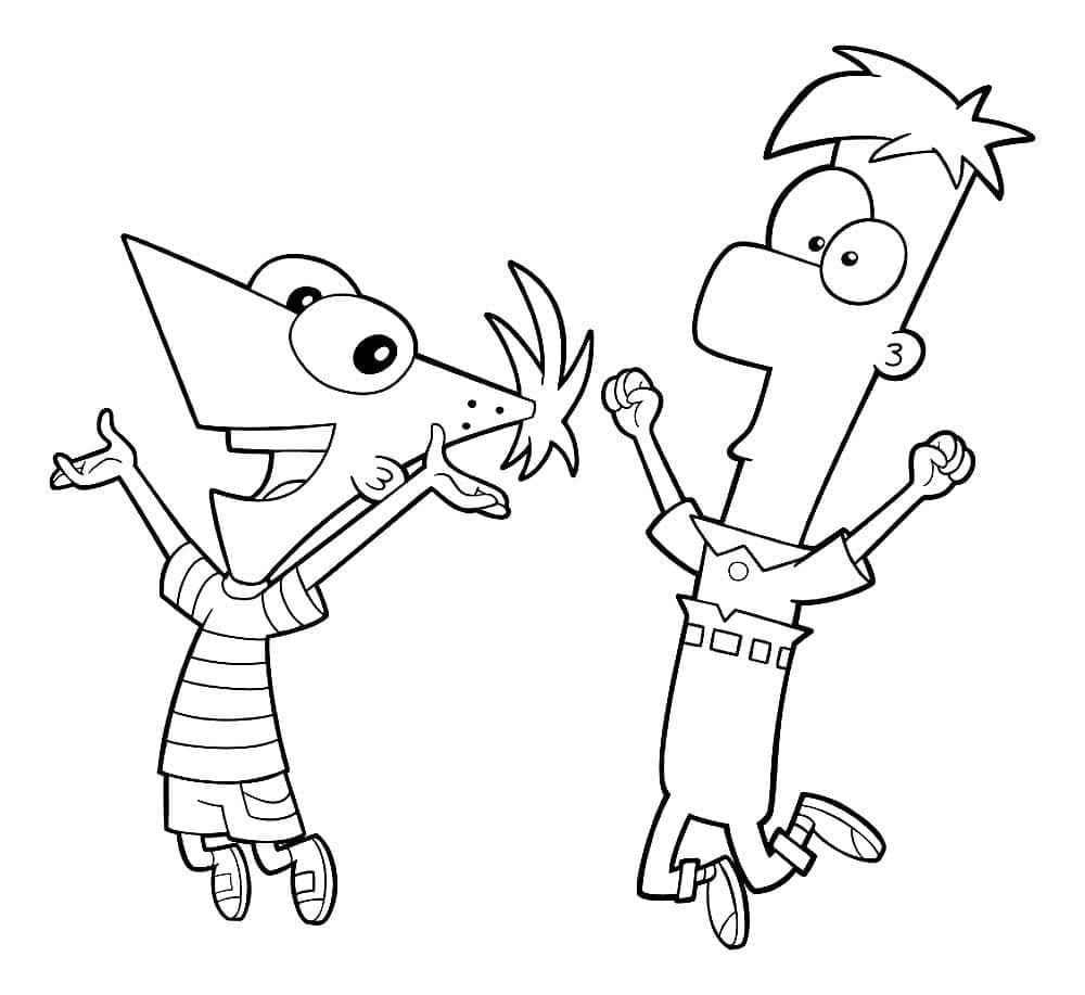 Desenho dePhineas e Ferb Alegres para colorir