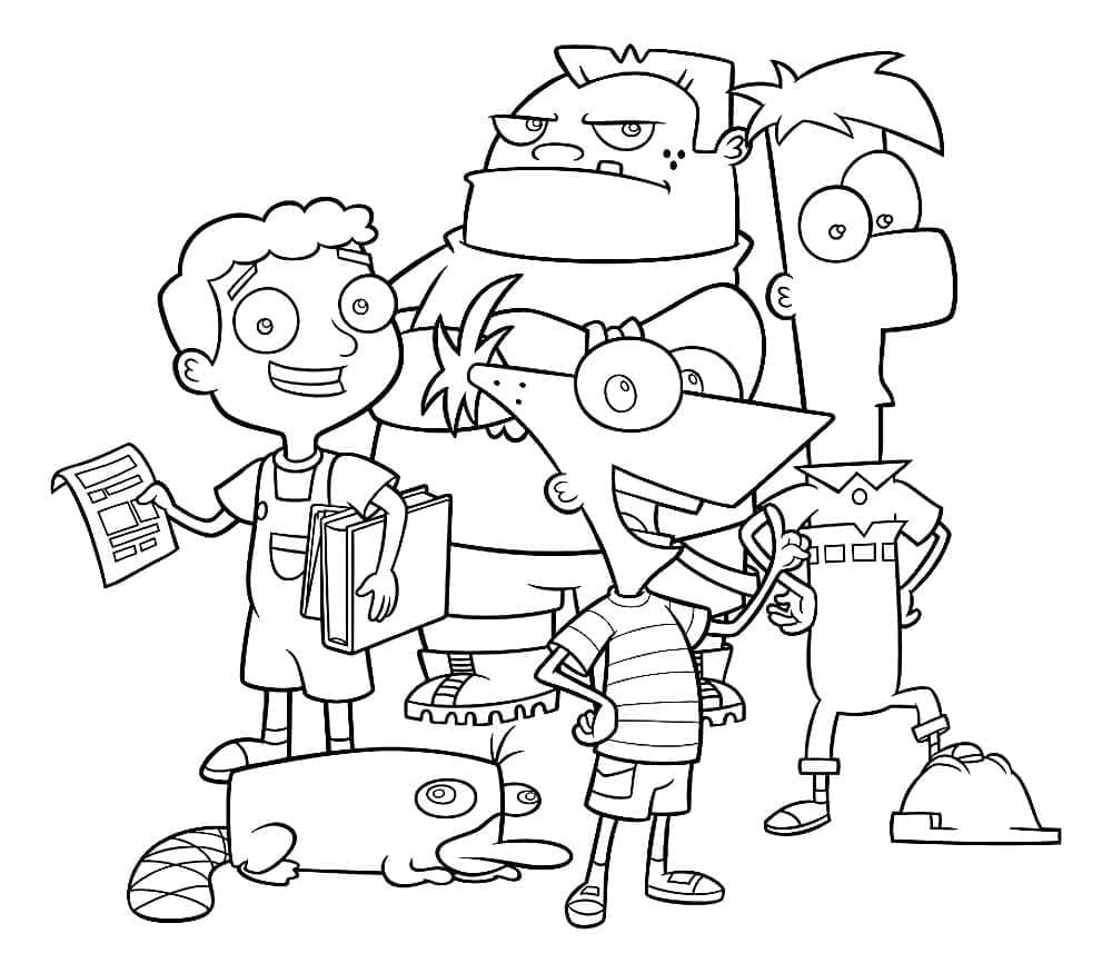 Desenho dePhineas e Ferb e Amigos para colorir