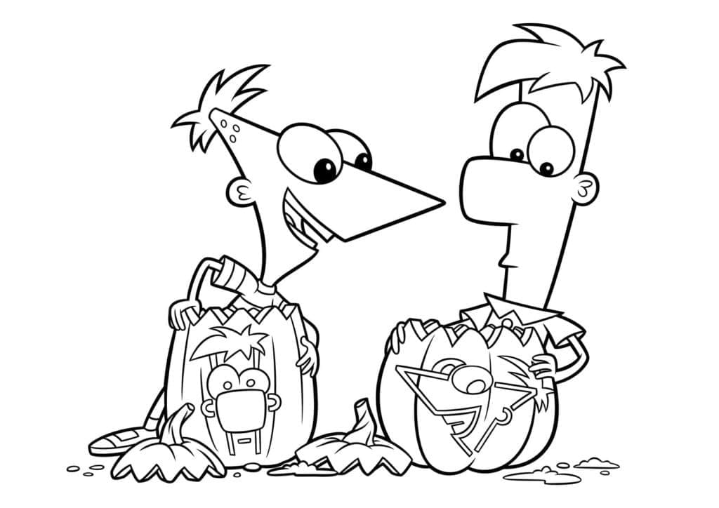 Desenho dePhineas e Ferb no Halloween para colorir