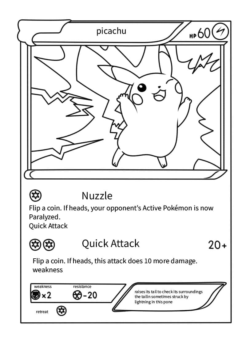 Desenho dePikachu Carta Pokémon para colorir