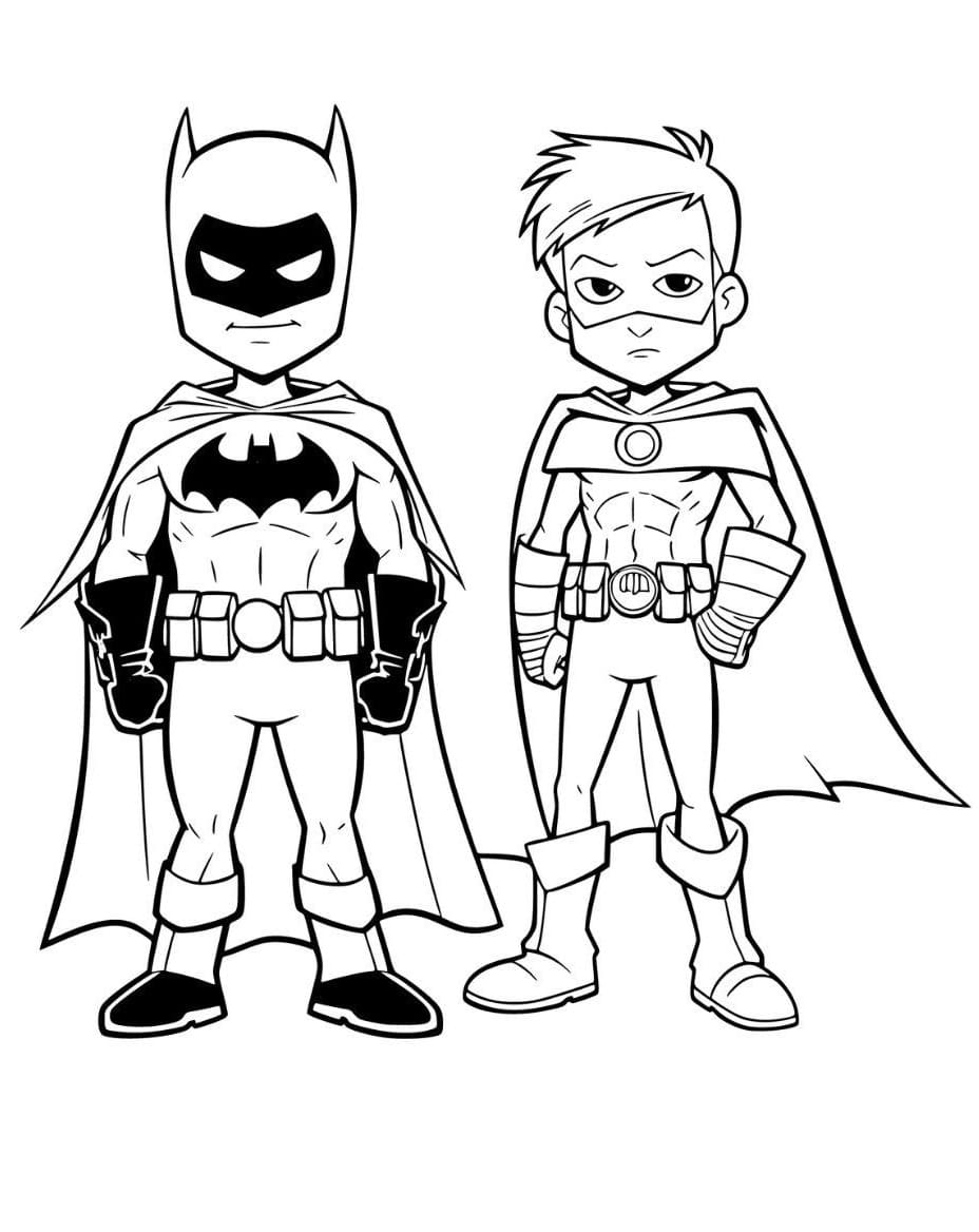 Desenho dePintura de Batman e Robin para colorir