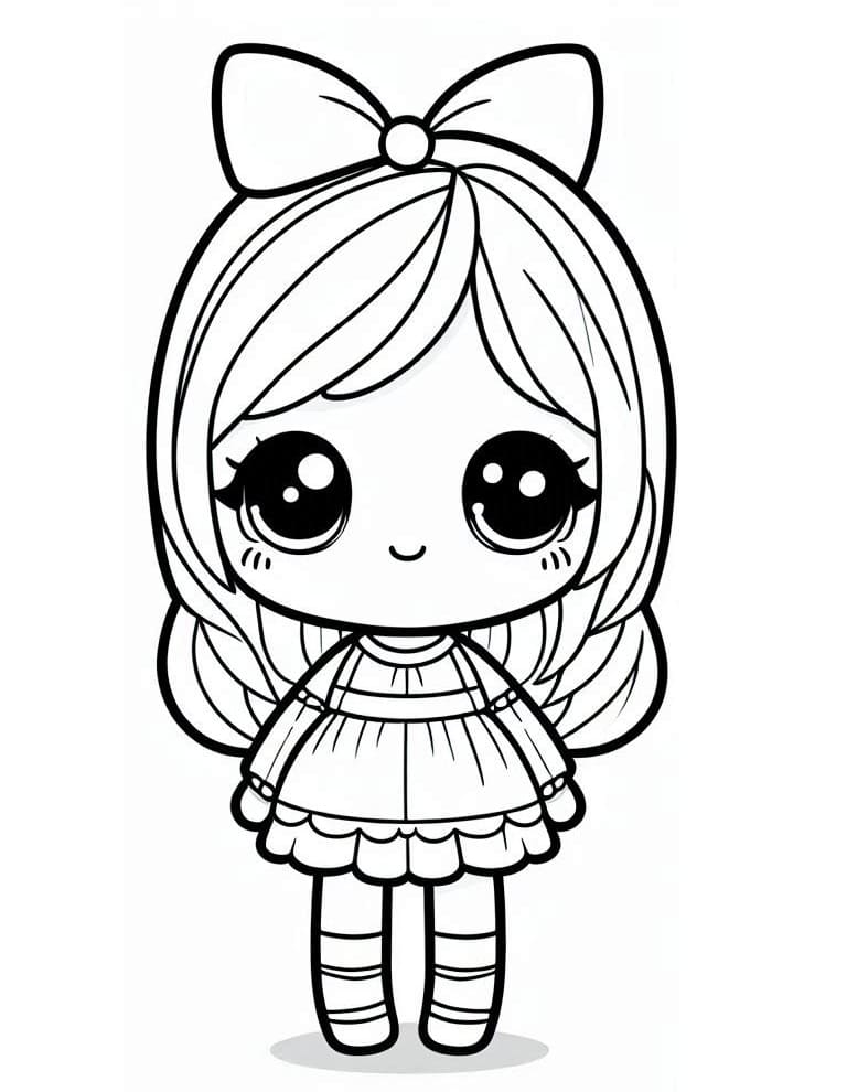 Desenho dePintura de Boneca Kawaii para colorir