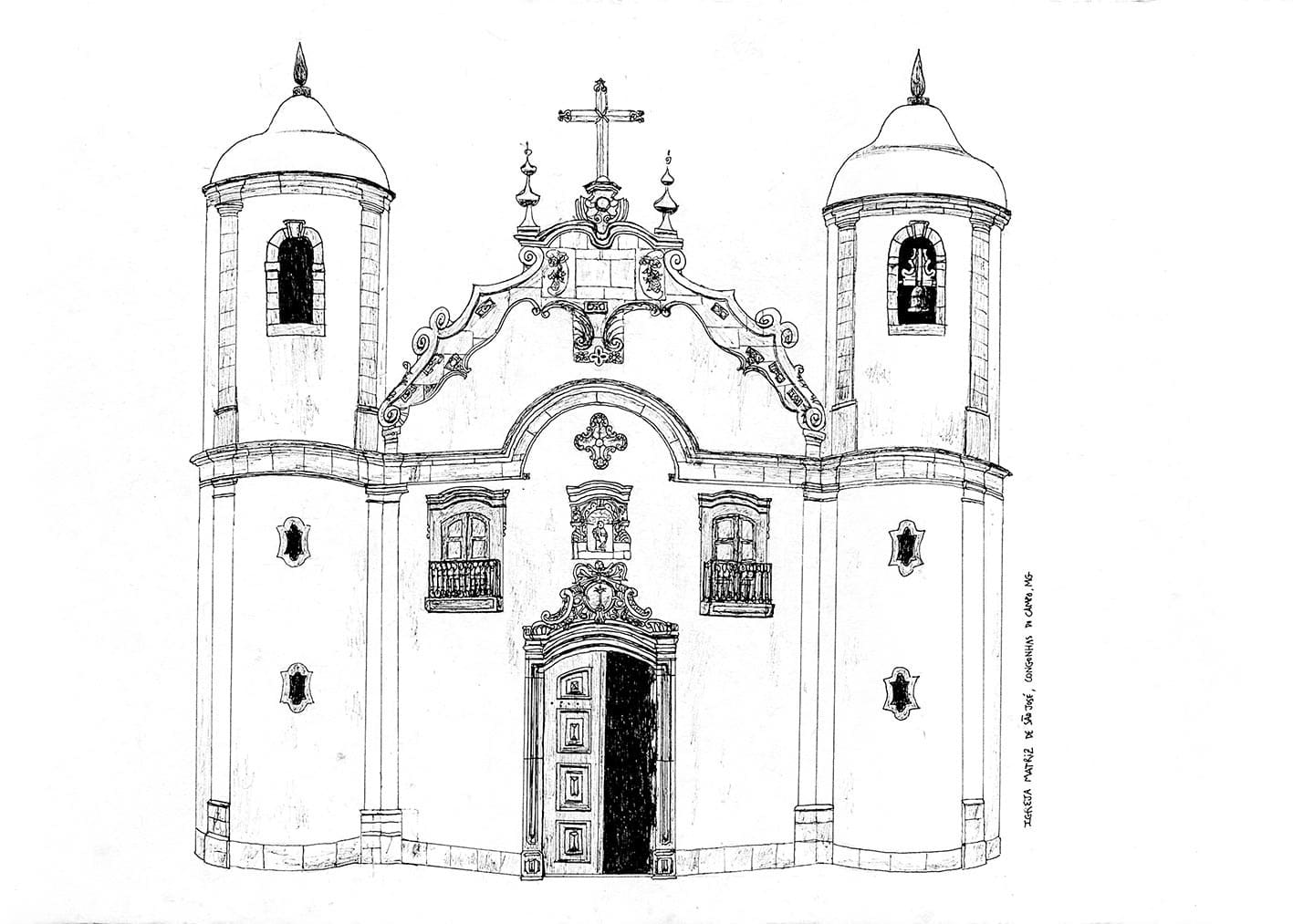 Desenho dePintura de Igreja Barroca para colorir