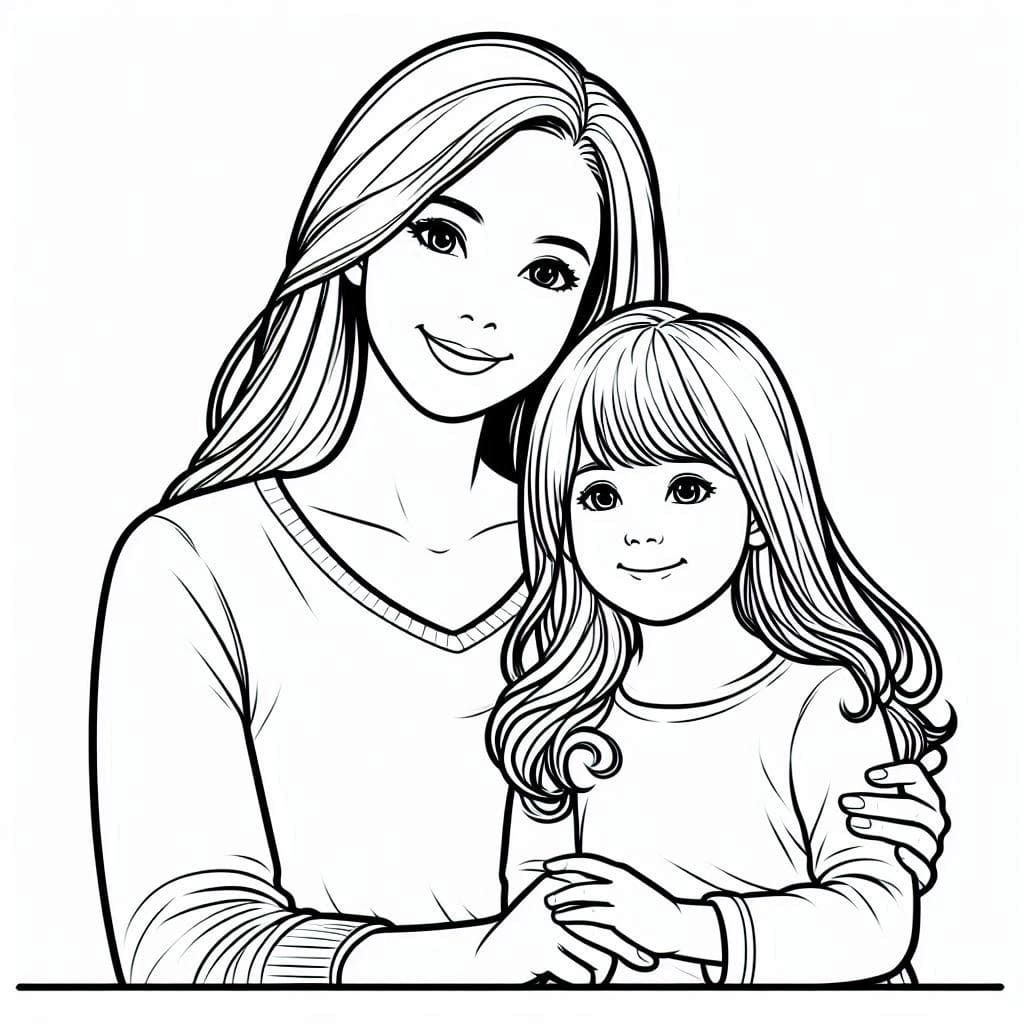 Desenho dePintura de Mãe e Filha para colorir