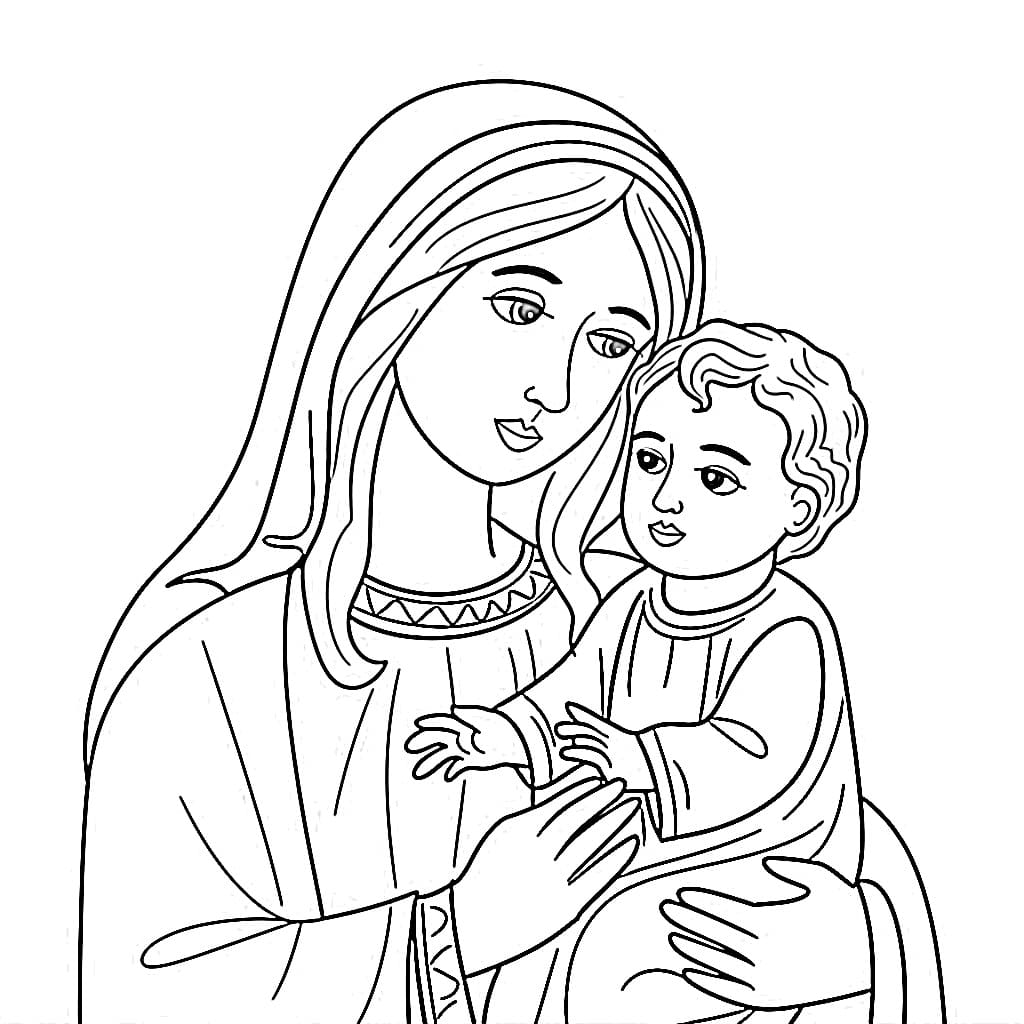 Desenho dePintura de Maria Mãe de Jesus para colorir