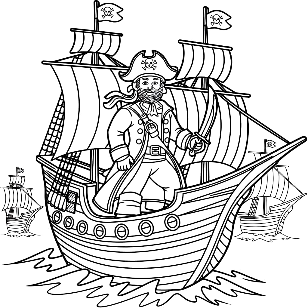 Desenho de Pirata E Seus Navios para colorir