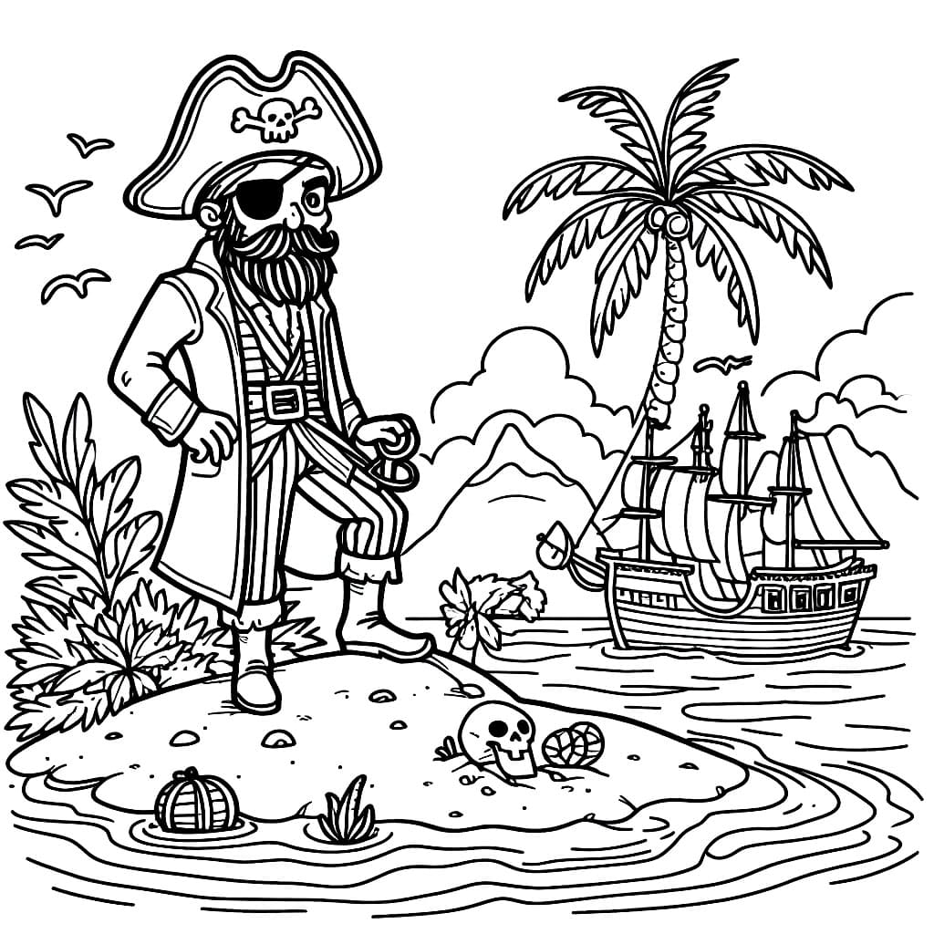 Desenho de Pirata Na Ilha para colorir