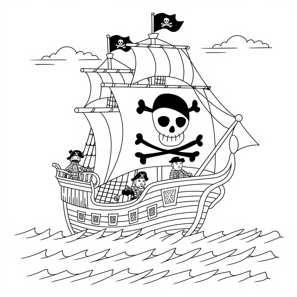 Desenho de Pirata No Navio para colorir