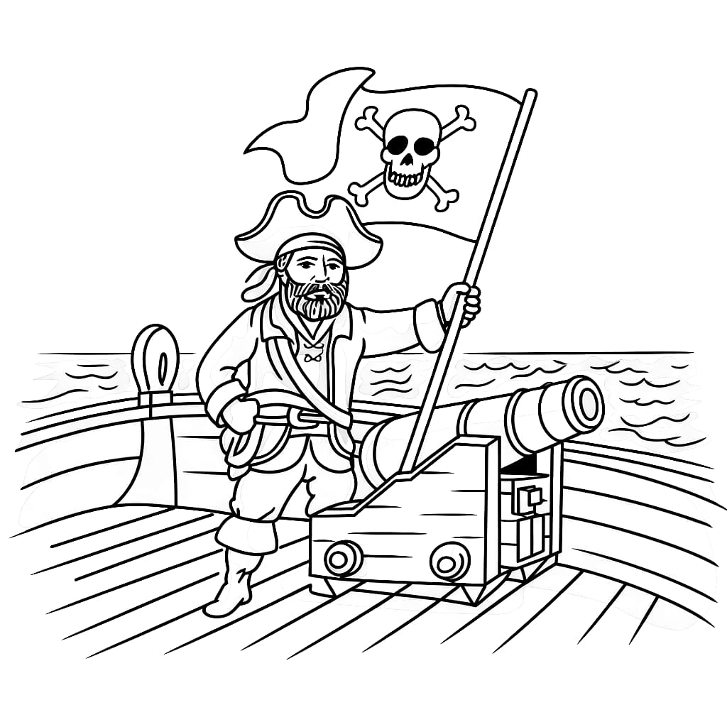 Desenho de Pirata Segurando A Bandeira para colorir