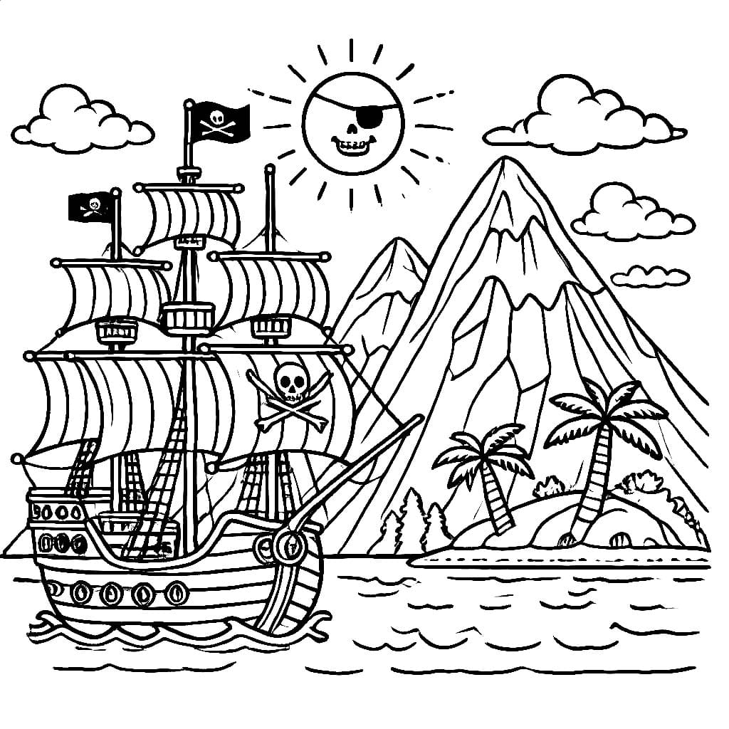 Desenho de Piratas E Ilhas para colorir