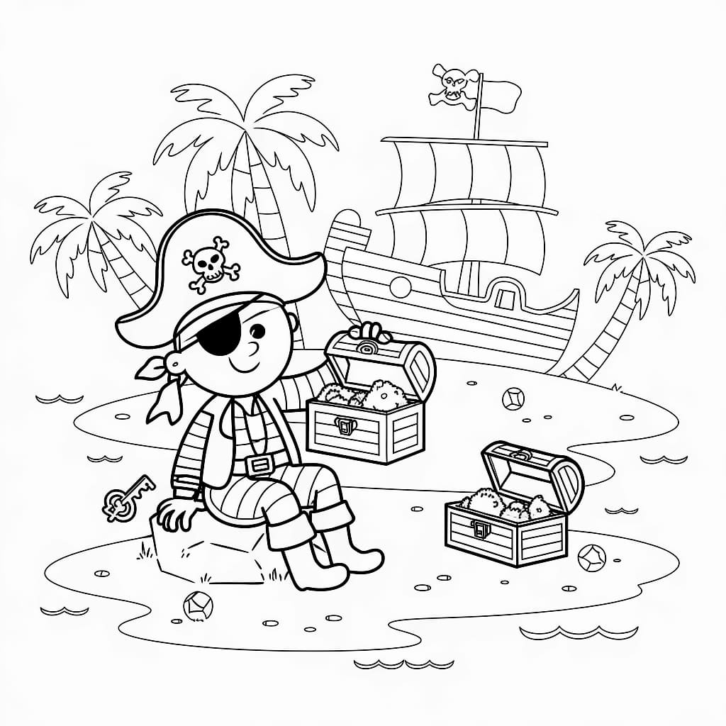 Desenho de Piratas E Tesouro para colorir