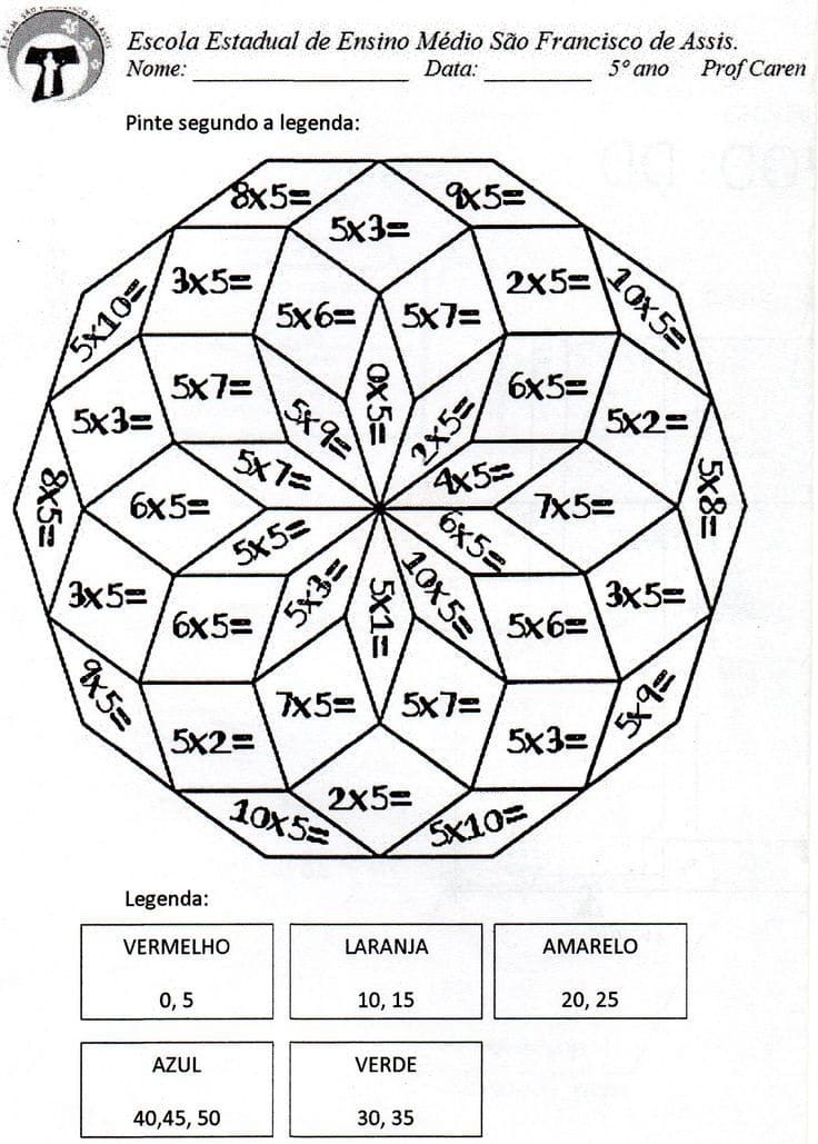 Desenho dePlanilha de Multiplicação para colorir